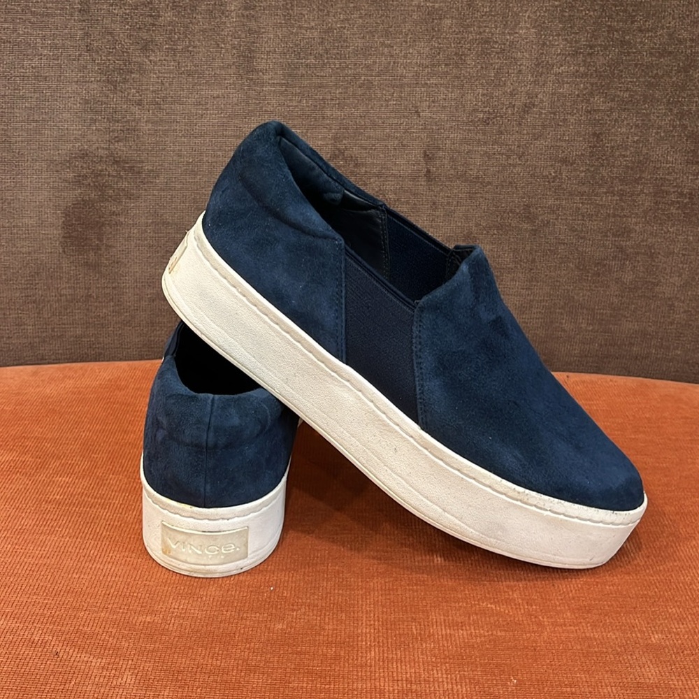Vince Warren Supple Nubuck Suede Leather Platform Slip On Sneakers in Navy 7 US